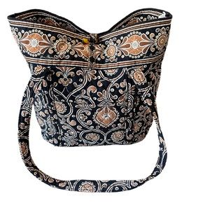 Vera Bradley Large Toggle Tote Cafe Latte Brown Retired Pattern Brown Black